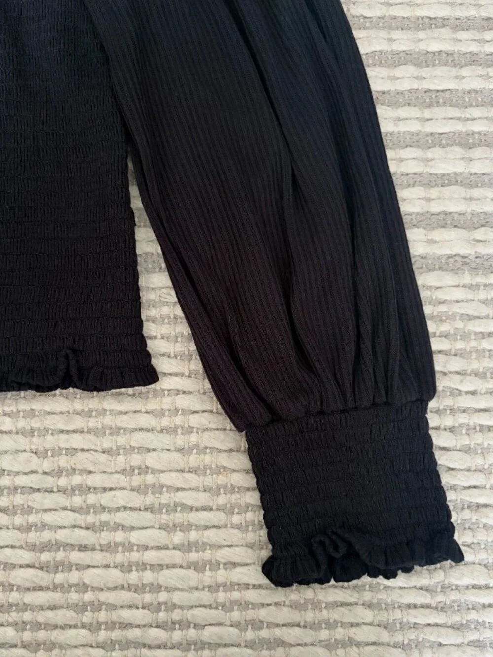 Anthropologie Black Long Sleeve Smocked Bodice Top Size XS